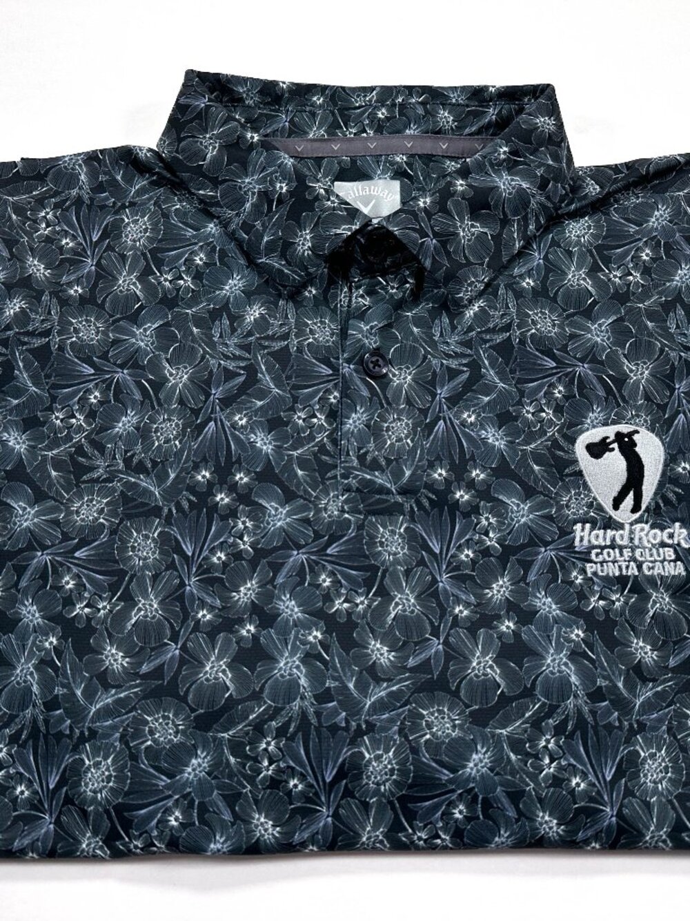 Callaway Polo Men's L Hard Rock Punta Cana Golf Shirt Floral Black Gray